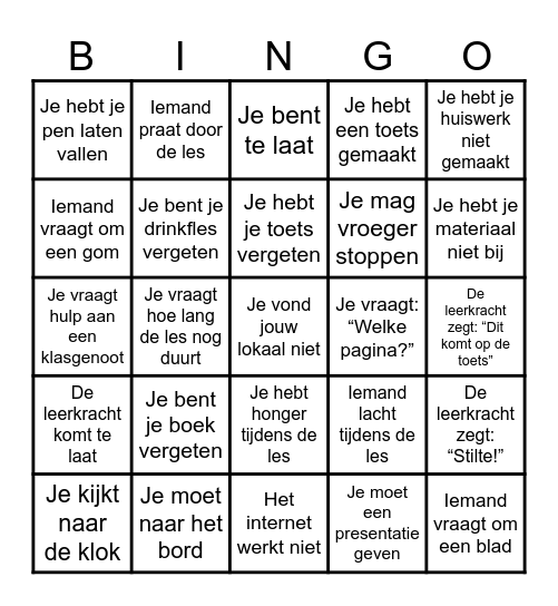 SCHOOL Bingo Card