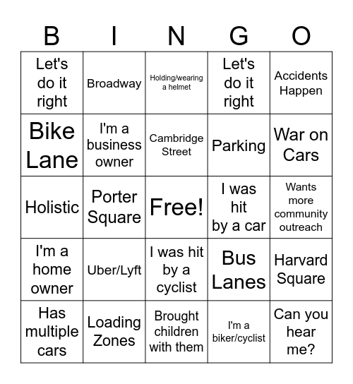 Bicycle Bingo Card