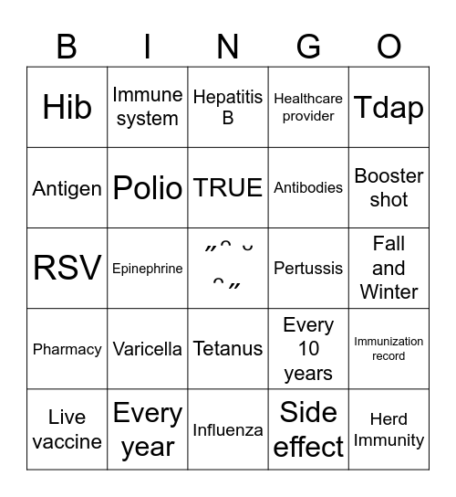 Vaccine BINGO Card