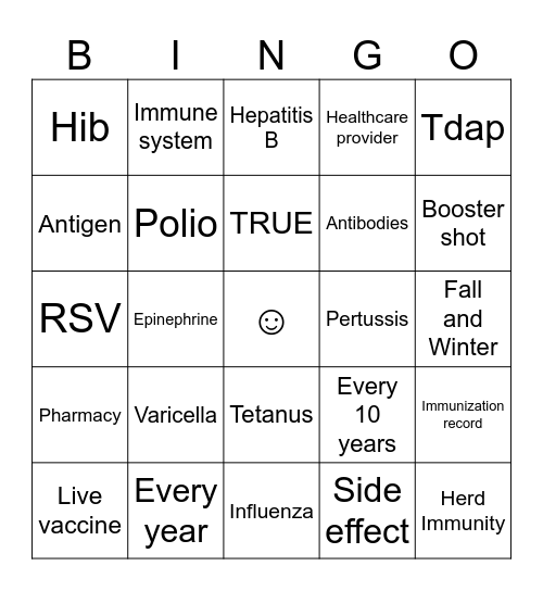 Vaccine BINGO Card