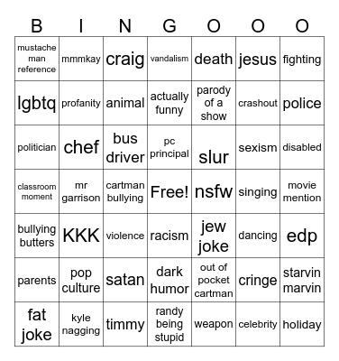 South park bingo Card
