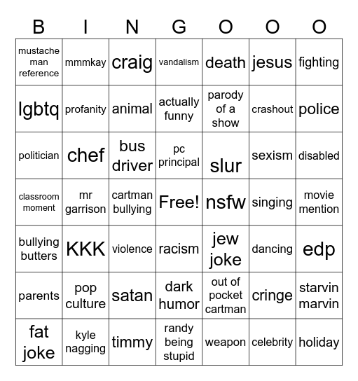South park bingo Card