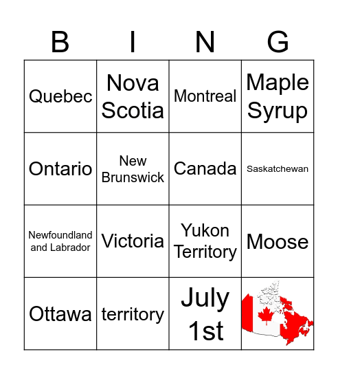 Canada Bingo Card