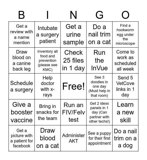 Vet Tech Week 2026 Bingo Card
