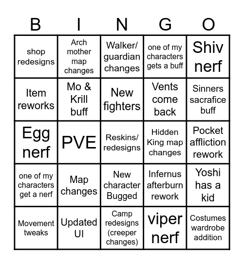 DEADLOCK PATCH BINGO Card