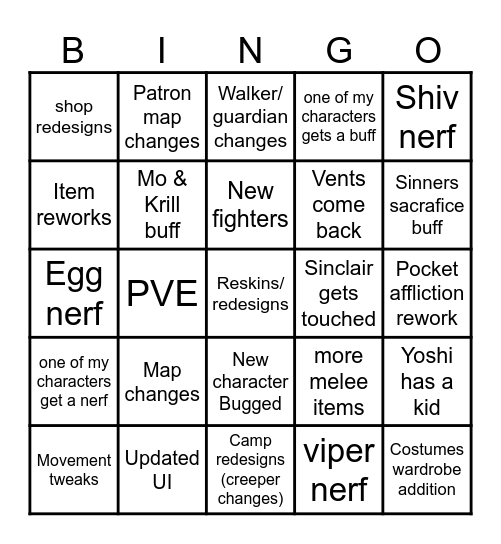 DEADLOCK PATCH BINGO Card