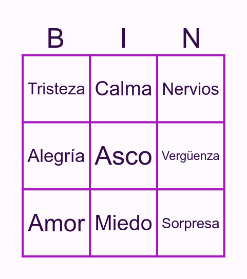 emociones Bingo Card