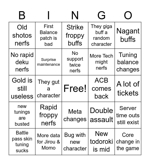 Season 19 Bingo card Bingo Card