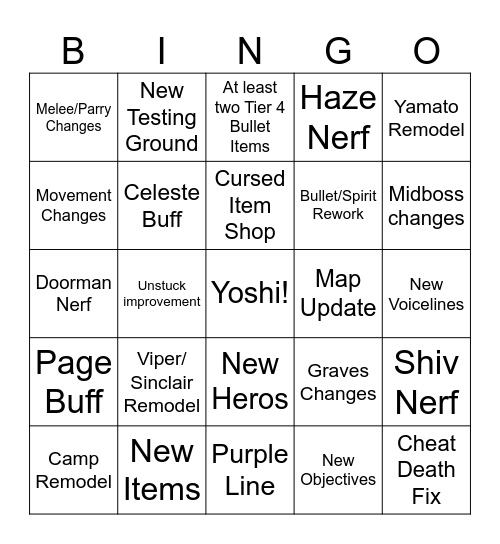Deadlock Update Bingo Card