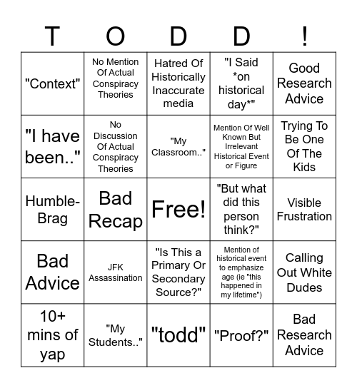 Todd Edmund Bingo Card