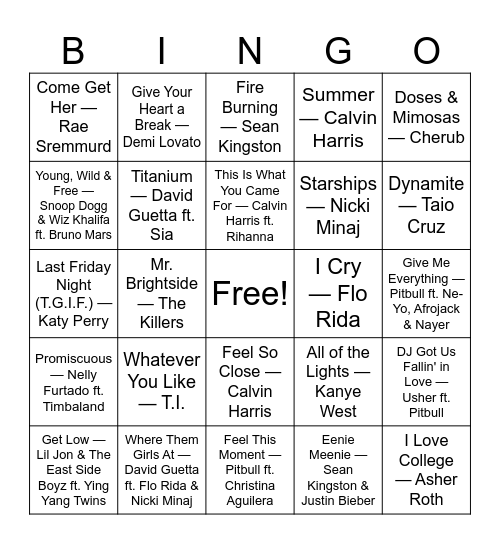 Pregame Bingo Card
