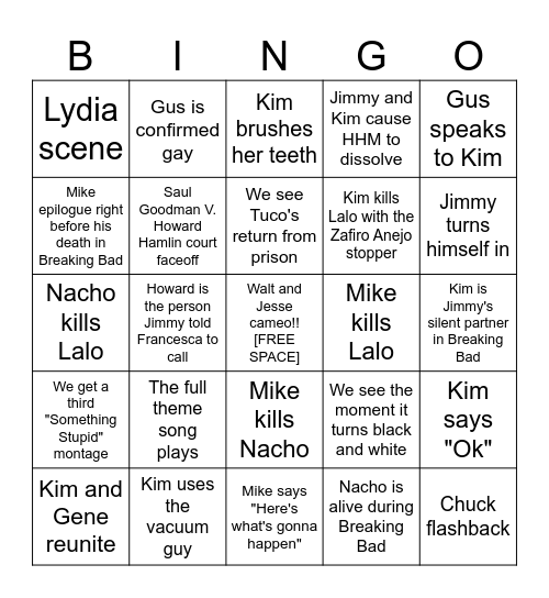 Better Call Saul Season 6 Bingo Card Bingo Card