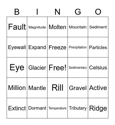 Earth Science Bingo Card