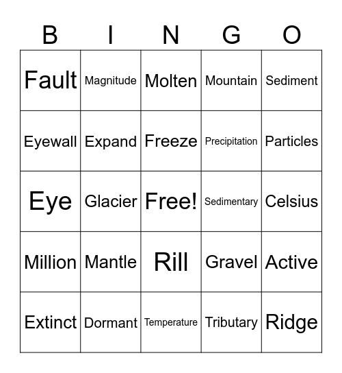 Earth Science Bingo Card