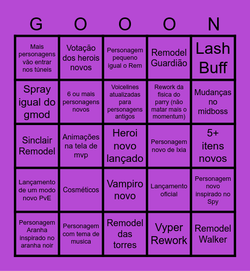 Deadlock Patch prediction Bingo Card