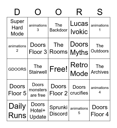 Doors Videos Bingo Card