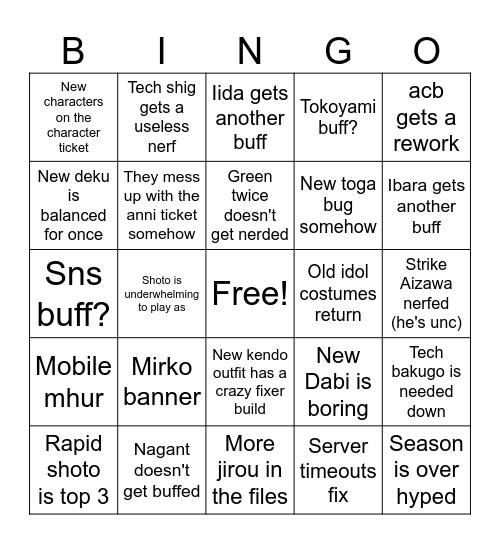 Cyn's season 19 bingo Card