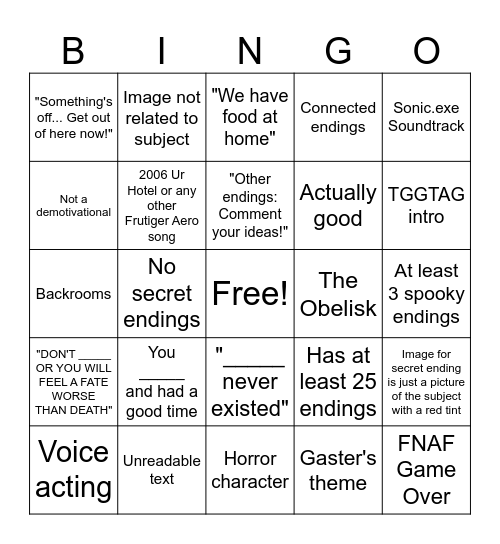 All Endings Memes Bingo Card