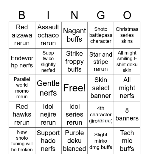 What i hope to see next season Bingo Card