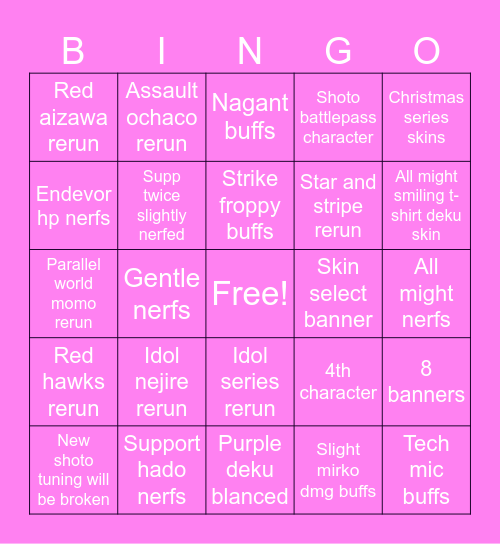 What i hope to see next season Bingo Card