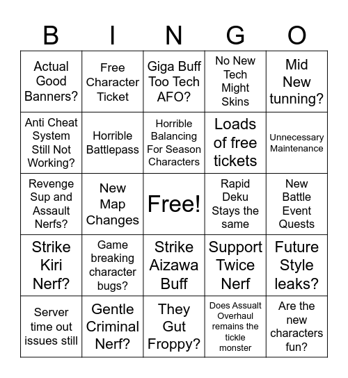 Season 19 Bingo Card
