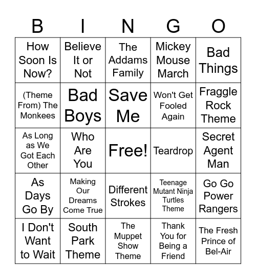 Best TV Themes Rd 4 (9/28) Bingo Card