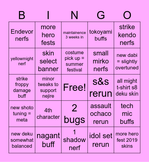 what i hope to see next season!! Bingo Card