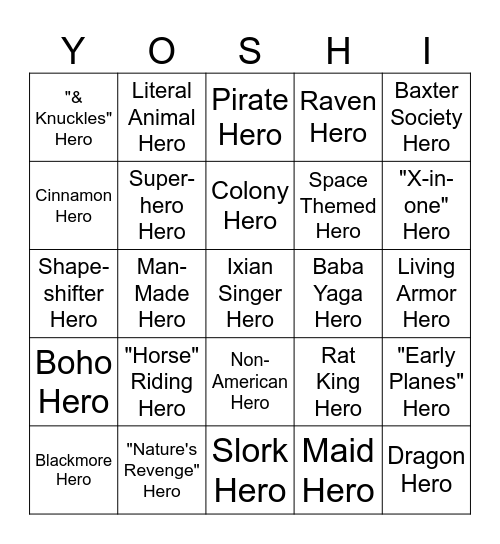 Six New Heroes Bingo Card
