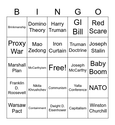 Cold War Bingo Card