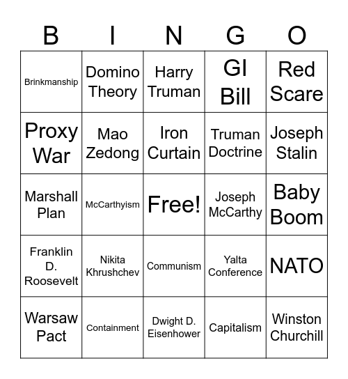 Cold War Bingo Card