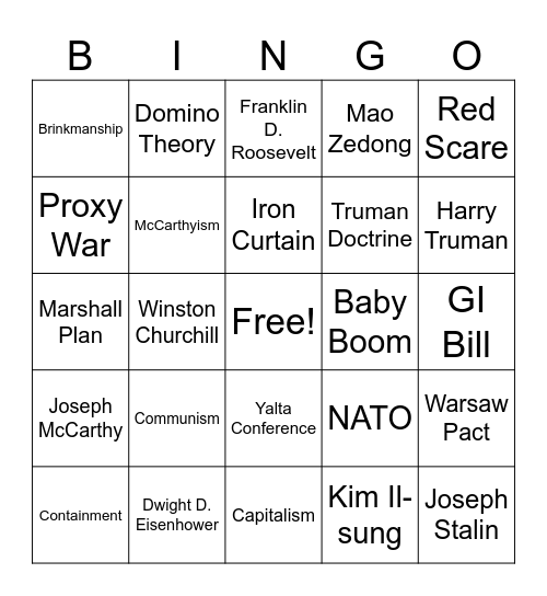 Cold War Bingo Card
