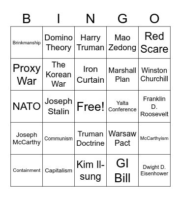 Cold War Bingo Card