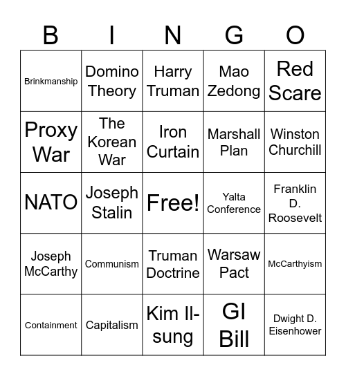 Cold War Bingo Card