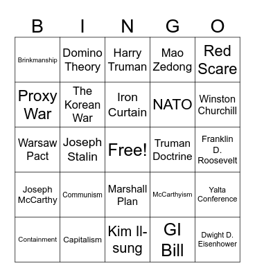 Cold War Bingo Card