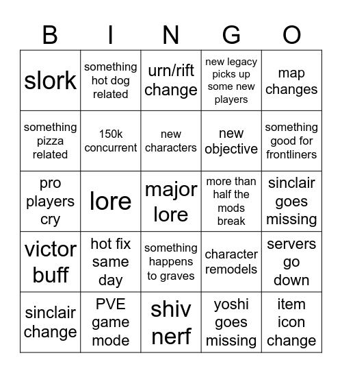 deadlock update Bingo Card
