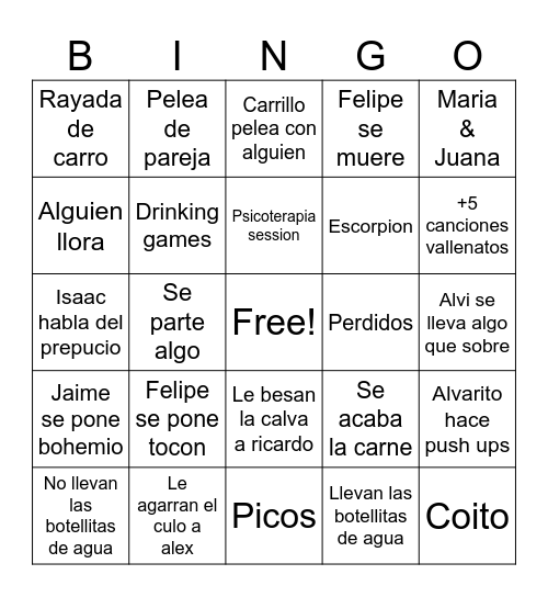 Asado DGNR Bingo Card