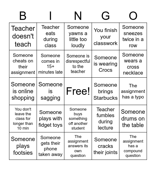 Class Bingo Card