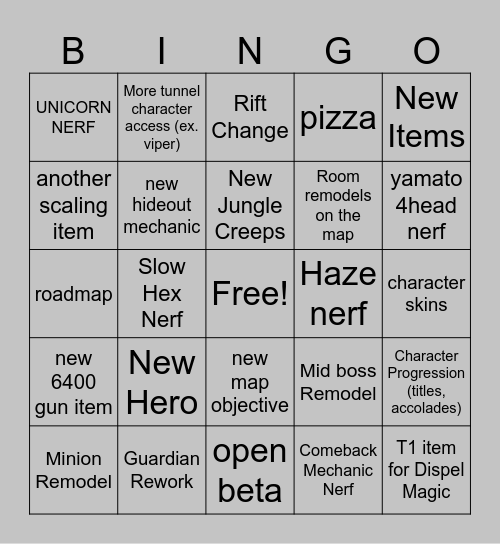 DEADLOCK PATCH BINGO Card