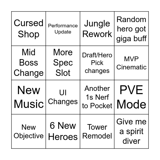 Deadlock Patch Bingo Card