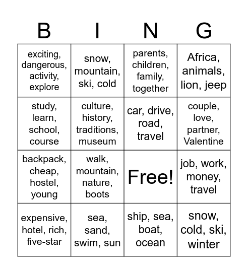 HOLIDAYS Bingo Card
