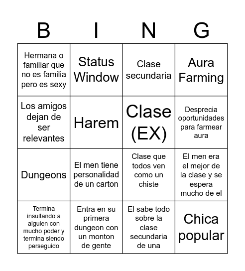 Manhua Bingo Card
