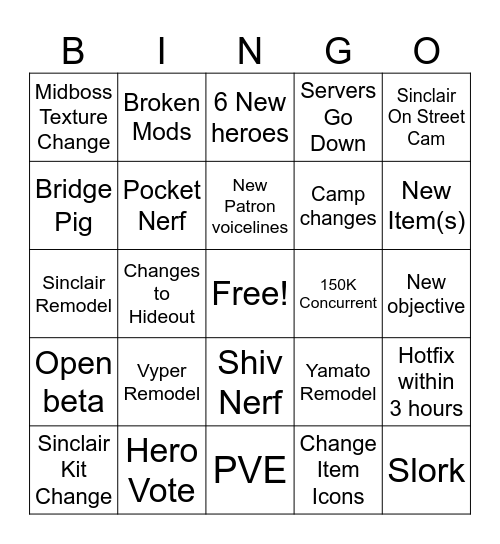 DEADLOCK PATCH Bingo Card