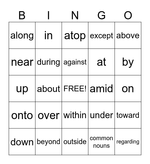 Parts of Speech BINGO Card