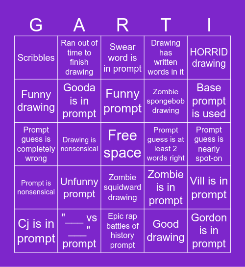 Gartic Phone Bingo Card