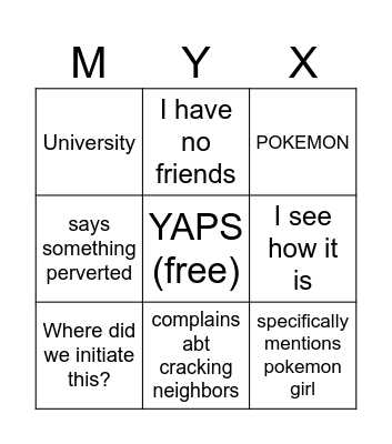 myx phrases Bingo Card