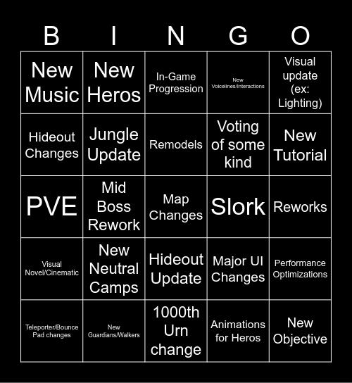 Deadlock Patch Bingo Card
