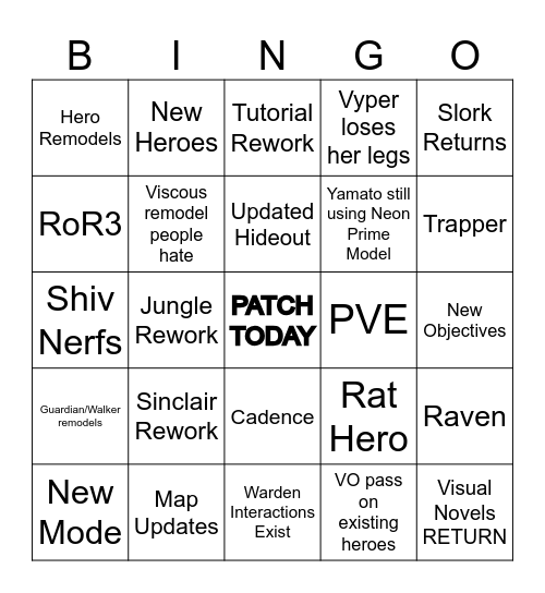 DEADLOCK PATCH BINGO Card