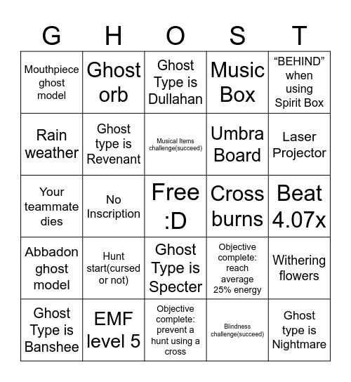 Demonology Roblox Bingo Card