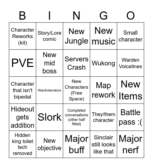 Deadlock Update Bingo Card