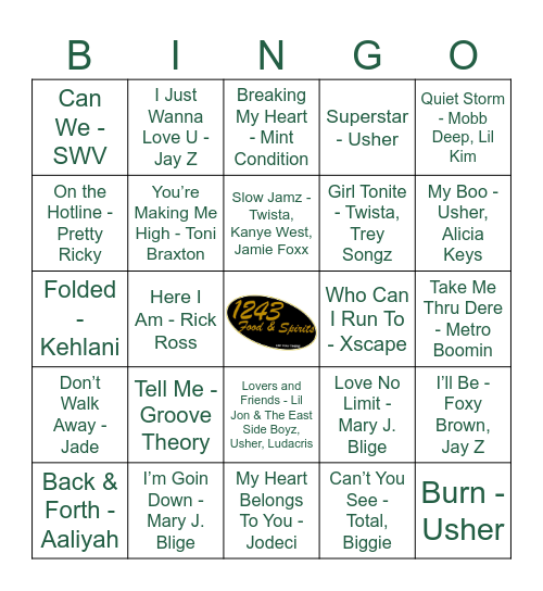 R&B + HipHop Bingo Card